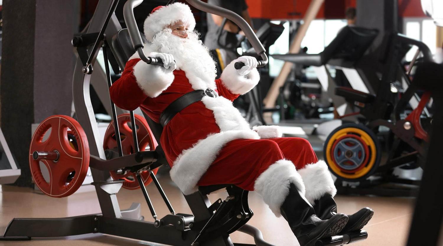 Santa Claus working out at the gym