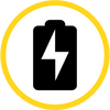 Icon of battery with lighting icon in the middle to indicate a full charge