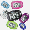 Seven floating 3DFitBud pedometers of different colors. Light gray background