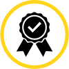 Icon of checkmark seal and ribbon