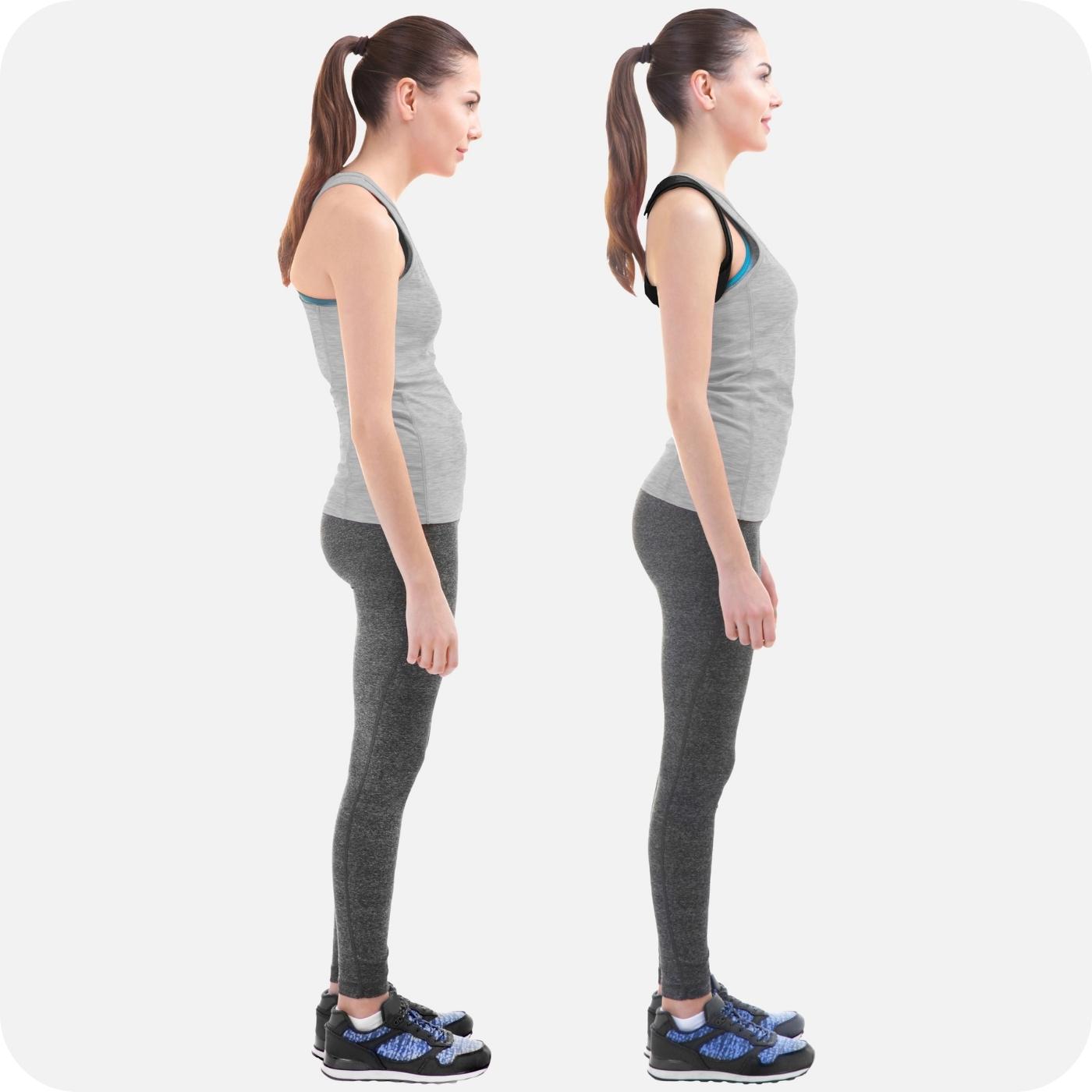 woman standing before and after using her 3dactive posture corrector