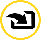 Icon of large curved arrow going inside a rectangle to show storage space